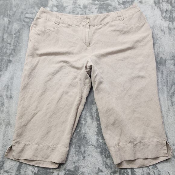 Lane Bryant Pants Womens 22 Tan Khaki Linen Blend High Rise Capri Office Preppy - Picture 1 of 11